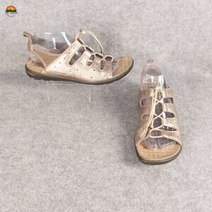 Ecco Jab Strappy Sandal Rose Gold Metallic Drawstring Casual Walking Women's 9